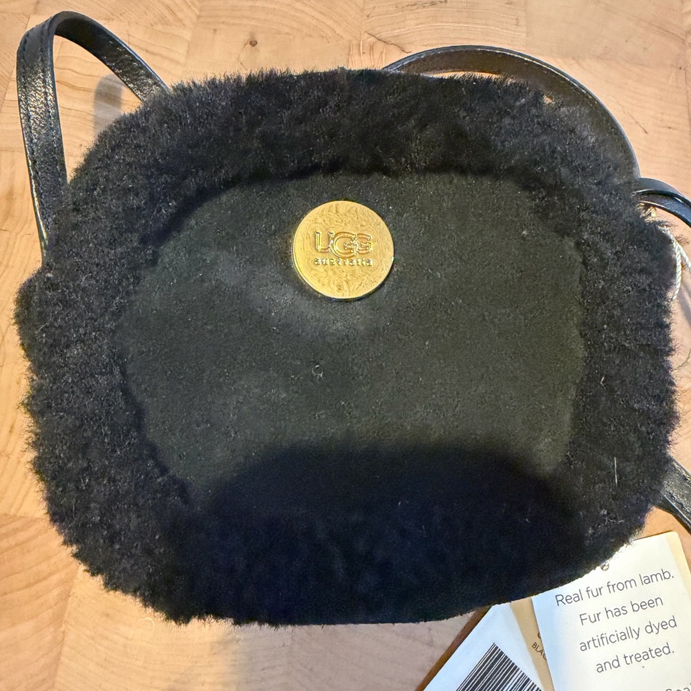 UGG Australia Black Shearling Crossbody Bag with Gold Accent